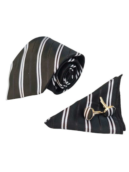 Σετ Ανδρικής Γραβάτας Μονόχρωμη σε Μαύρο Χρώμα