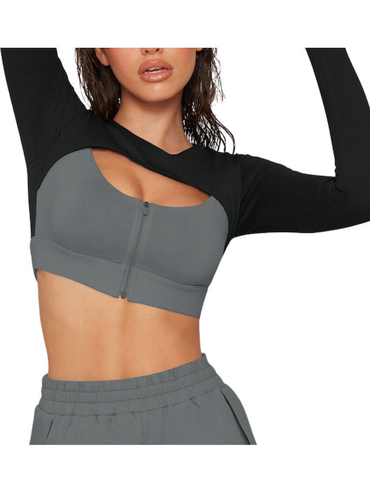 Lorena Γυναικείο Αθλητικό Crop Top Μακρυμάνικο Γκρι