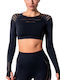 Women's Athletic Long Sleeve Crop Top Black