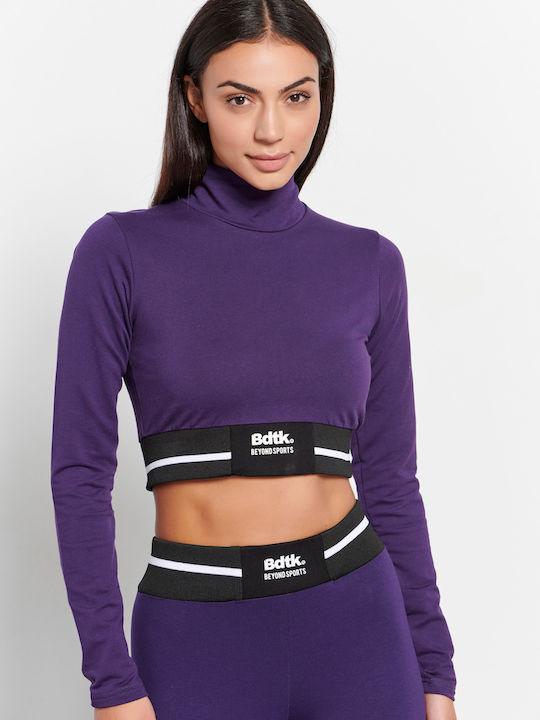 BodyTalk Women's Athletic Crop Top Long Sleeve Purple