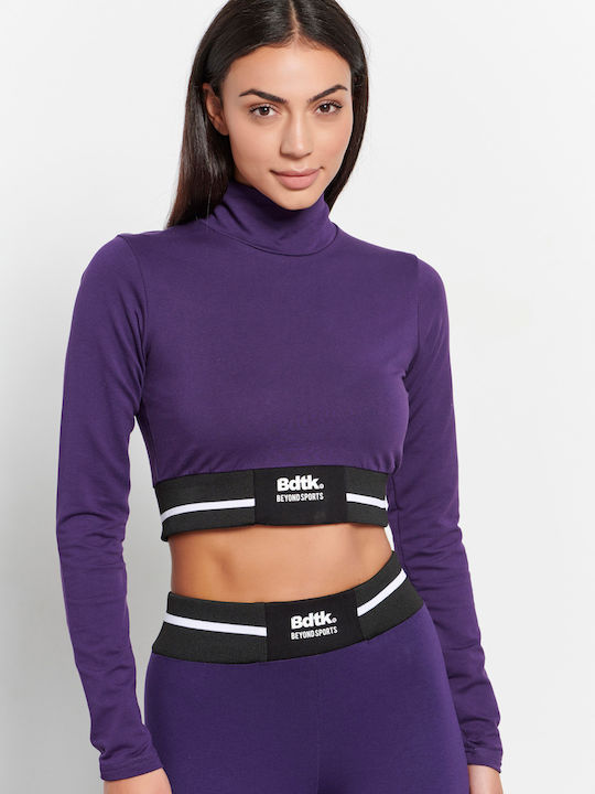 BodyTalk Damen Sportliches Crop Top Langarm Lila