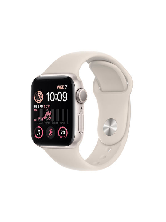 Apple Watch SE 2023 Aluminium 40mm Waterproof with Heart Rate Monitor (Starlight with Starlight Sport Band (S/M))