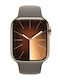 Apple Watch Series 9 Cellular Stainless Steel 45mm Αδιάβροχο με eSIM και Παλμογράφο (Gold με Clay Brown Sport Band (S/M))