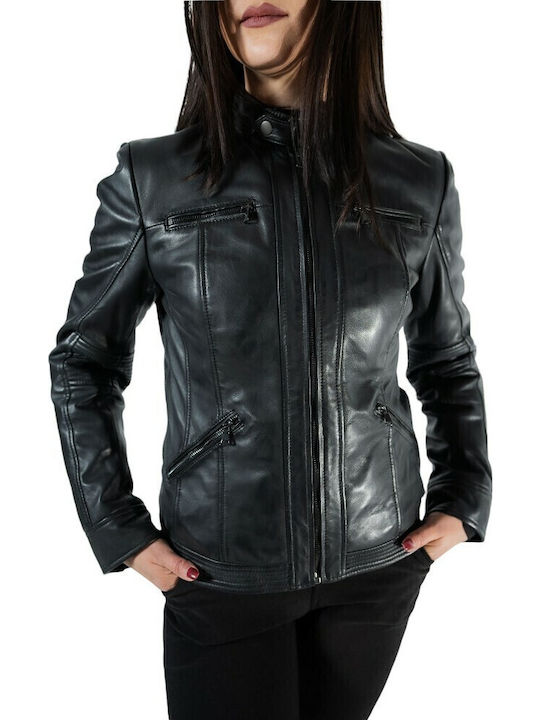 Δερμάτινο Γυναικείο Biker Jacket Μαύρο