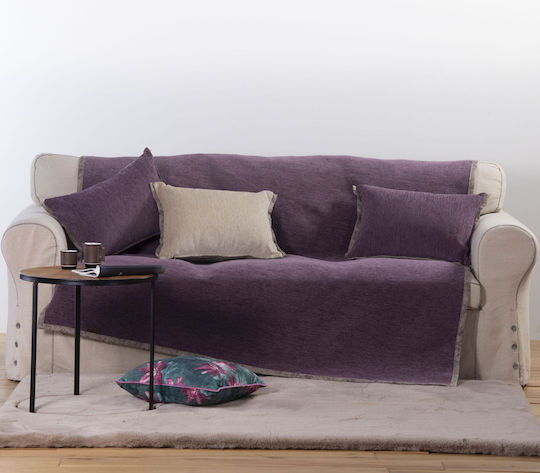Nef-Nef Homeware Neues Tanger Zweisitzer-Sofa Überwurf Zwei Seiten Abmessung P180xM250cm Lila/Ecru