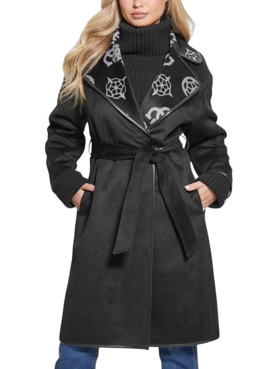Guess Femeie Negru Palton Oversized cu Curea