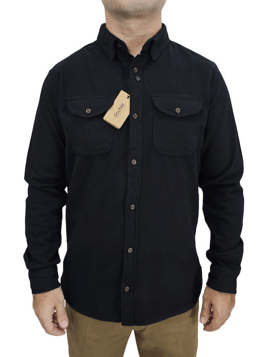 Langärmeliges Flanell Overshirt Schwarz