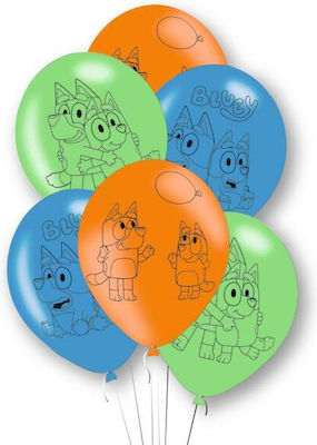 Set of 6 Balloons Latex Birthday-Celebration Bluey 27.5cm