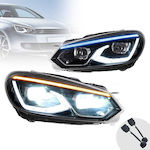 Vland Lumini frontale Lumini LED pentru Volkswagen Magazin online de golf VI Mk8 Golf Look Dynamic Start DRL & Turn Signal Black Full Led cu motor VLand 08-12 2buc