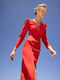 Desiree Midi Φόρεμα με Σκίσιμο Κόκκινο