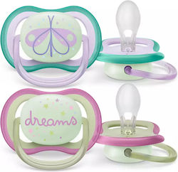 Philips Ultra Air Πιπίλες Σιλικόνης Νυκτός Dreams/Butterfly - Pink/Purple για 0-6 μηνών 2τμχ