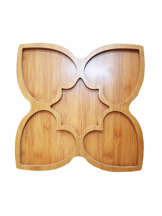 Wooden Dessert Divided Serving Plate with 5 Positions Brown 29x29cm