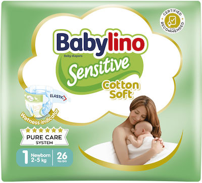 Babylino Scutece cu bandă adezivă Cotton Soft Sensitive Nr. 1 pentru 2-5 kgkg 26buc