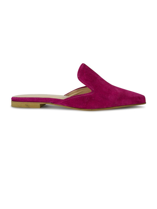 Fashion Beads Flat Leather Mules Fuchsia