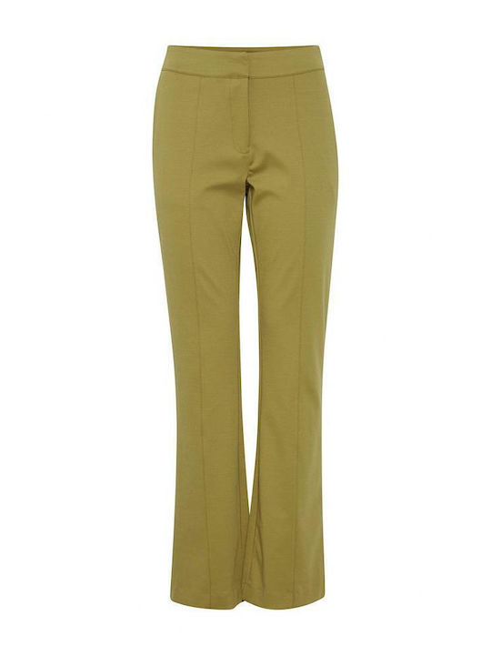 ICHI Women's Fabric Trousers Green