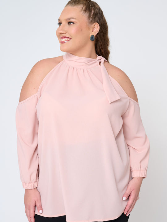 Jucita Γυναικεία Μπλούζα Off-Shoulder Μακρυμάνικη Ροζ