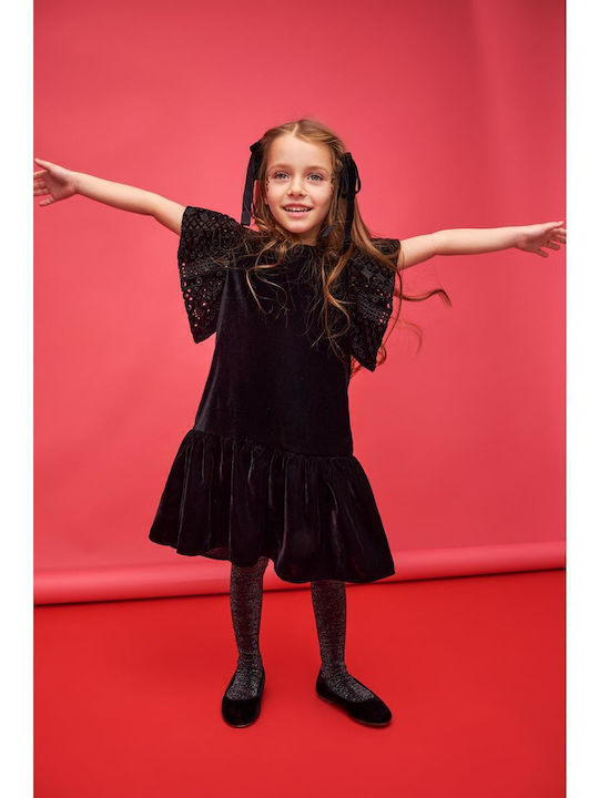 Kinderkleid Kurzärmelig Samt Schwarz