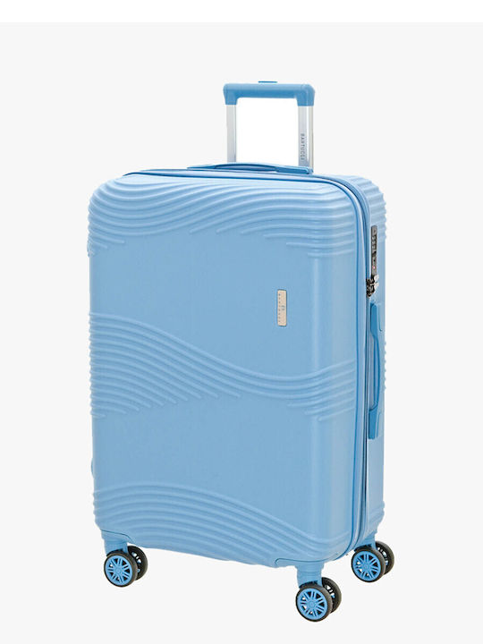 Bartuggi Large Hard Light Blue Suitcase with 4 Wheels Height 77cm