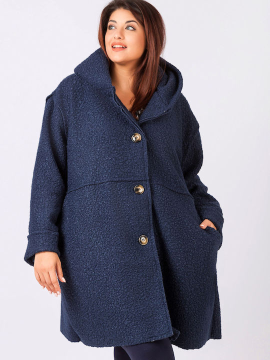 Gelockt Damen Marineblau Mantel mit Kapuze