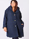 Gelockt Damen Marineblau Mantel mit Kapuze