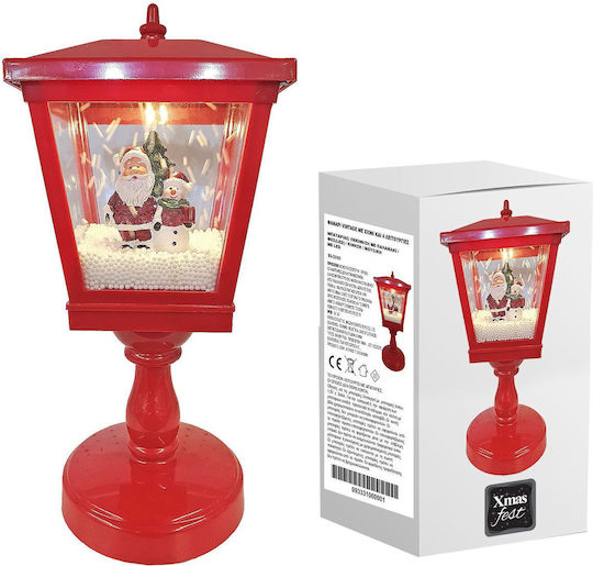 XMASfest Vintage Christmas Plastic Red Battery Lantern 32x13cm with Snow and 4 Functions