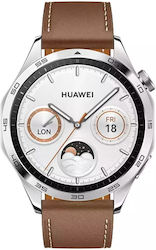 Huawei Watch GT 4 Stainless Steel 46mm Waterproof with Heart Rate Monitor (Brown Leather Strap)