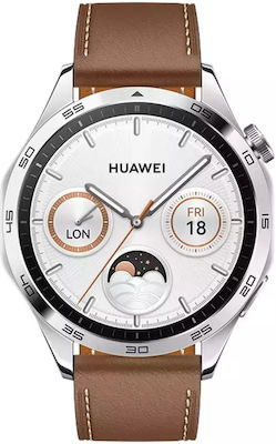 Huawei Watch GT 4 Stainless Steel 46mm Αδιάβροχο με Παλμογράφο (Brown Leather Strap)