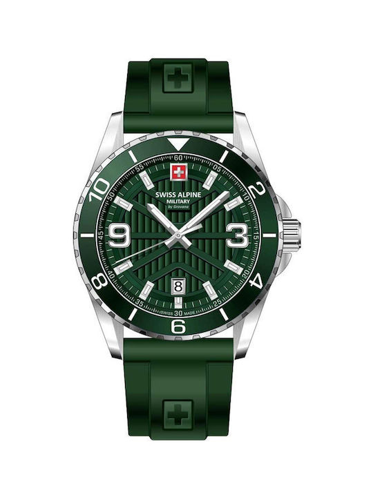 Swiss Alpine Military by Grovana Watch Chronograph Battery with Green Rubber Strap