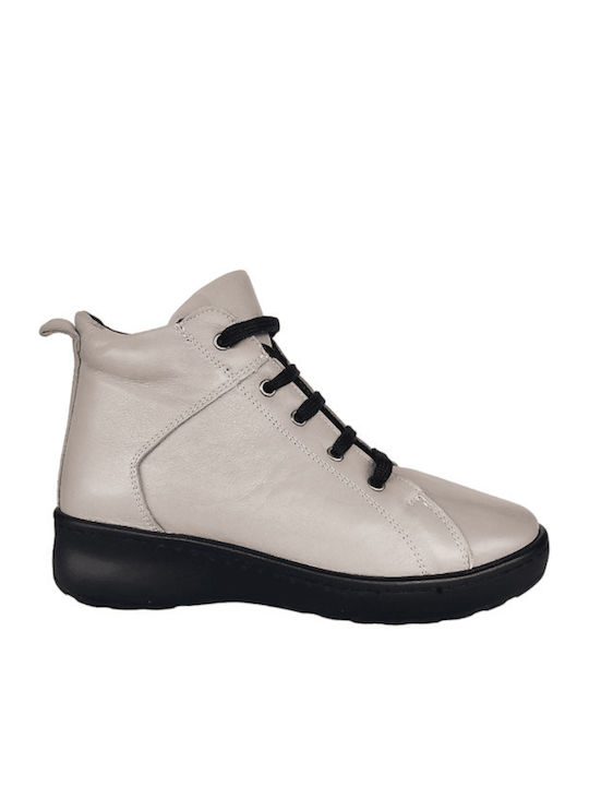 Leather Women's Ankle Boots Beige