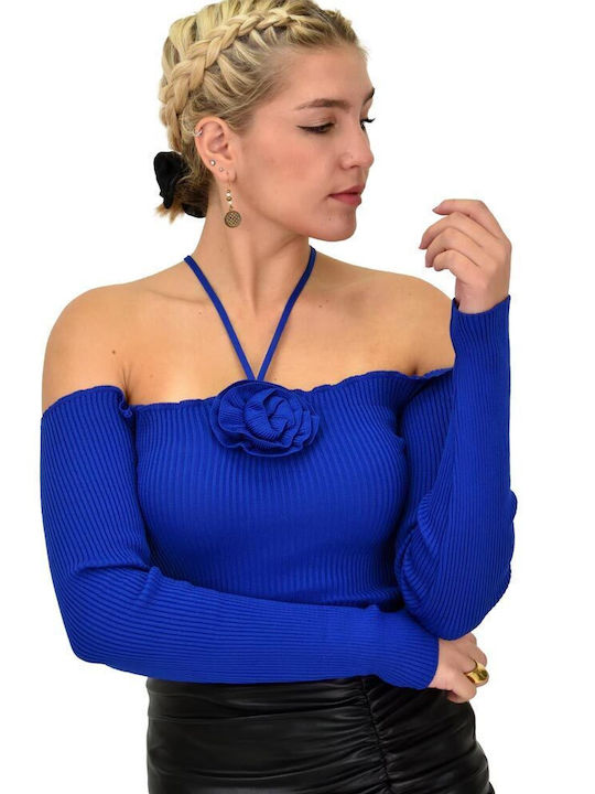 Potre Women's Blouse Long Sleeve Floral Blue