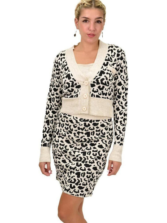 Set cu Mini Fustă Leopard Bej