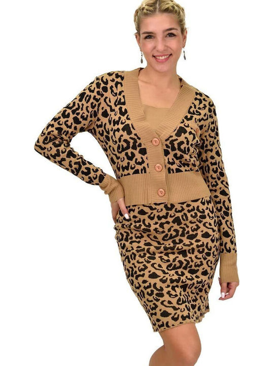 Potre Set cu Mini Fustă Leopard Bej