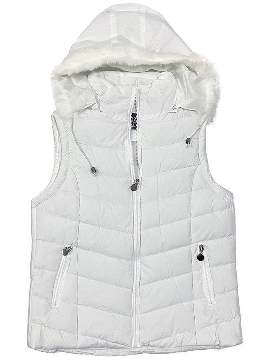 Ustyle Women's Short Puffer Jacket for Winter with Hood White