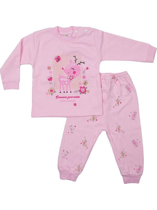 Papillon Kids Παιδική Πιτζάμα Χειμωνιάτικη Ροζ