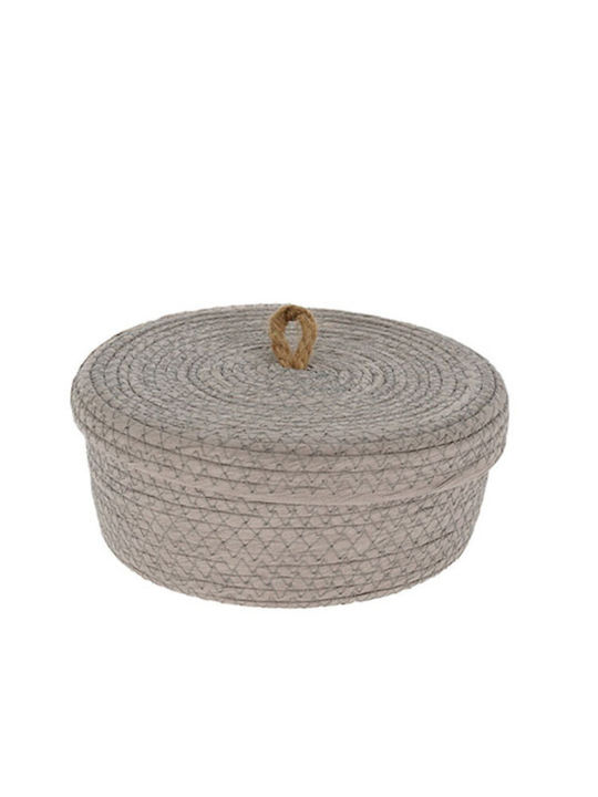 Decorative Basket Wicker with Lid & Handles Gray 16x16x16cm Kaemingk