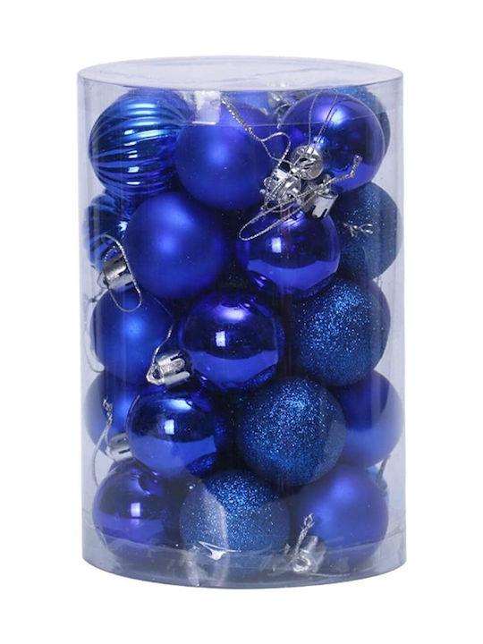 Christmas Plastic Ball Ornament Blue 4cm 34pcs