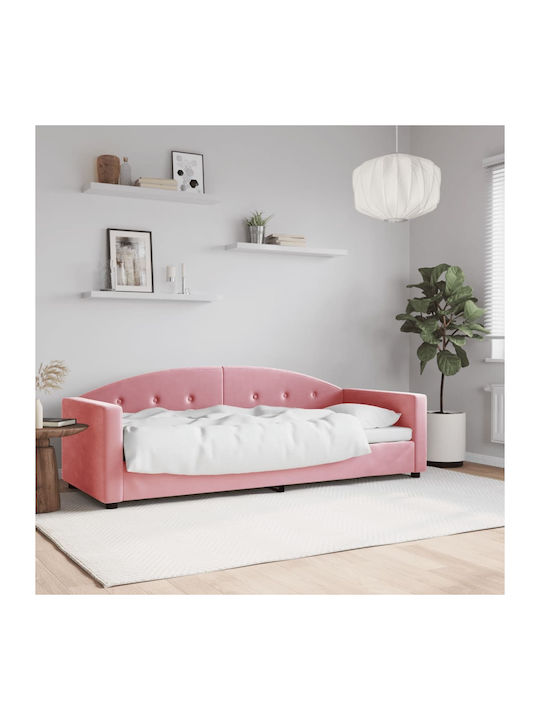 Sofa Bed Single Upholstered with Fabric Pink wi...
