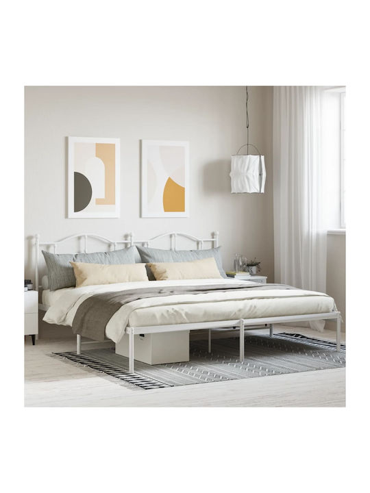 Κρεβάτι King Size Μεταλλικό Λευκό με Τάβλες για Στρώμα 190x200cm