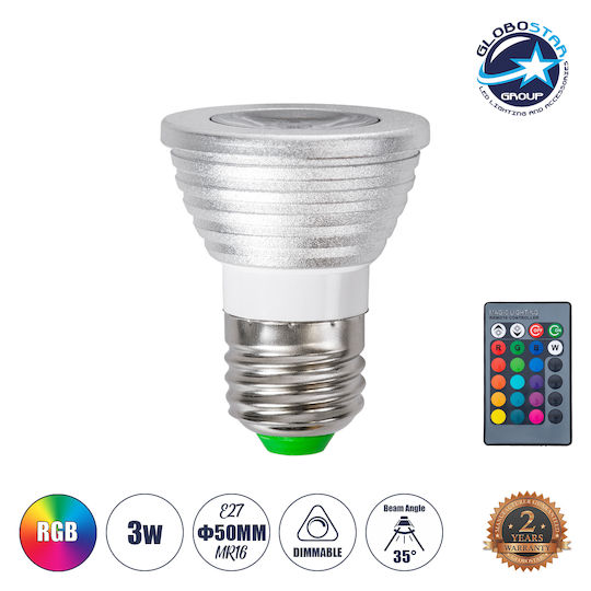 GloboStar Смарт крушка LED 3W за фасунга E27 и форма MR16 RGB 240лм Димируем