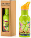 Water Revolution Kinderflasche Dinosaurier Aluminium mit Strohhalm Grün 500ml