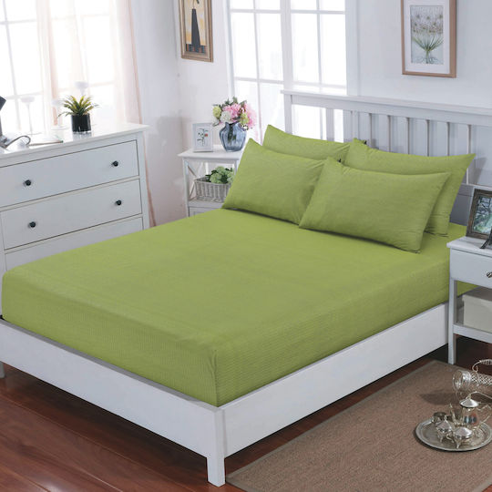 Casa Colori Cearșaf Dublu cu Elastic 140x200+30cm. Vince Verde