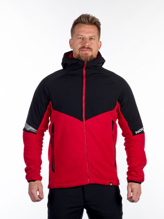Ανδρική Ζακέτα Fleece με Κουκούλα Κόκκινη