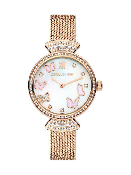 Cerruti Cerrisi Crystals Ceas de Damă cu Rose Gold Brățară Metalică