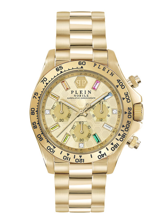 Philipp Plein Γυναικείο Ρολόι 38mm Χρονογράφος Μπαταρίας με Χρυσό Μεταλλικό Μπρασελέ