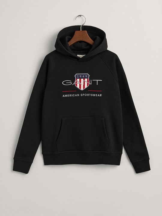 Gant Kinder Sweatshirt mit Kapuze und Taschen Schwarz