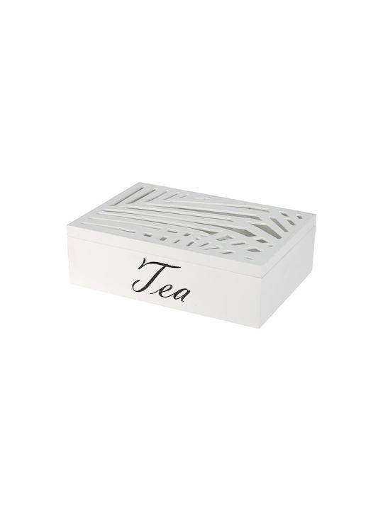 Κουτί για Τσάι με Καπάκι Ξύλινο σε Λευκό Χρώμα 16.5x7x24cm