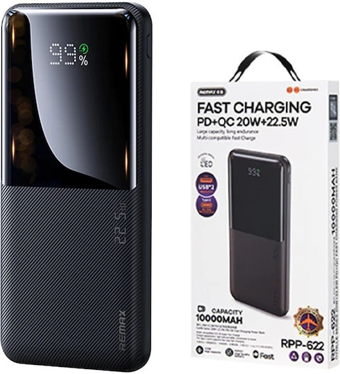 Remax RPP-622 Power Bank 10000mAh с 2 USB-A порта и USB-C порт Power Delivery Черен