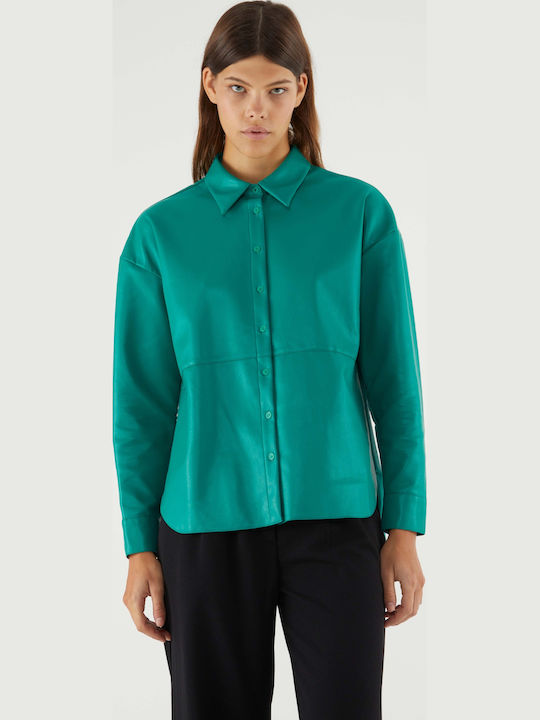 Women's Leather Long Sleeve Shirt Green