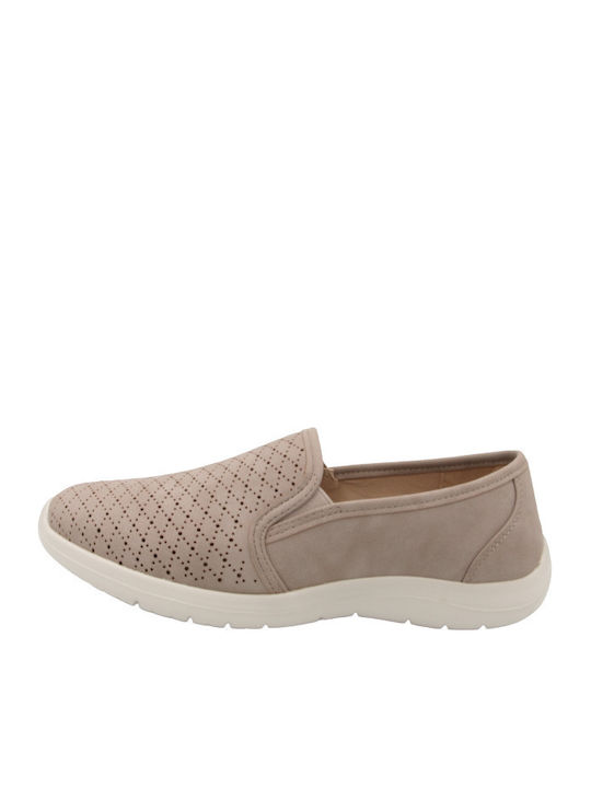 Damen Slip-Ons Leder Beigen