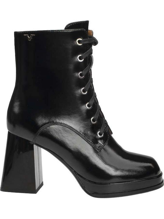 Women's Patent Leather Ankle Boots with High Heel Black